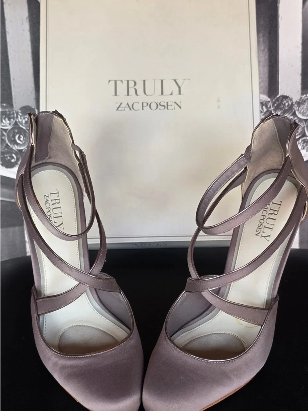 Zac Posen Dusty Mauve Satin Crisscross Ankle-Strap Pumps - Picture 1 of 5